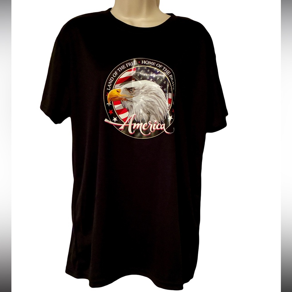 Men's Black T-Shirt with Eagle and Flag Design